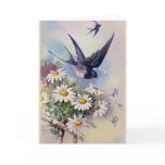 Vintage Easter Blue Swallows Greeting Card