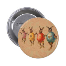 Vintage Easter Bunnies Dancing with Egg Costumes Pinback Button