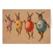 Vintage Easter Bunnies Dancing with Egg Costumes Greeting Card