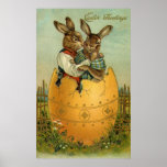 Vintage Easter Bunnies in a Giant Easter Egg posters