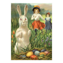 Vintage Easter Bunny with Eggs and Children Invitation