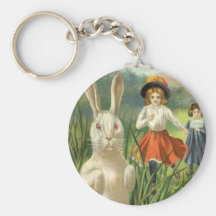 Vintage Easter Bunny with Eggs and Children Keychains
