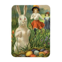 Vintage Easter Bunny with Eggs and Children Rectangle Magnets