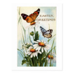Vintage Easter Greetings With Butterflies Floral Post Card