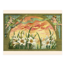 Vintage Easter Lilies and Angels at Sunrise Post Card