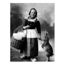 Vintage Easter Photo Girl with Big Bunny Rabbit Post Card