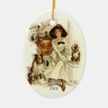 Vintage Edwardian Woman with Dogs and Hydrangeas Christmas Ornaments