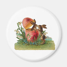 Vintage Egg & Easter Rabbits Kissing Fridge Magnets