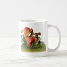 Vintage Egg & Easter Rabbits Kissing Mug