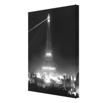 Vintage Eiffel Tower Night Black and White Photo Gallery Wrapped Canvas