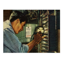 Vintage Electrician Examining Circuit Breakers Post Card