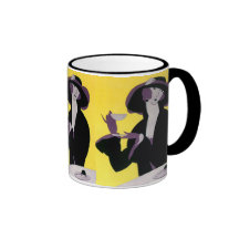 Vintage Elegant Woman Drinking Afternoon Tea Party Coffee Mugs