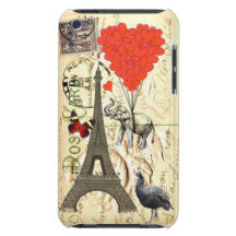 Vintage elephant and red heart balloons iPod touch cover