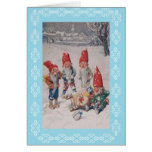 Vintage Elves and Sled Christmas Greeting Card