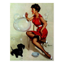 Vintage Elvgren Pinup Girl Blowing Bubbles Postcards