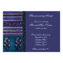 Vintage Embroidery Blue Housewarming Invitation