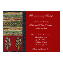 Vintage Embroidery Red Housewarming Invitation