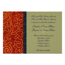 Vintage Embroidery Red Taupe Wedding Invitation