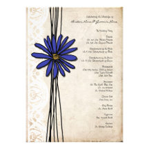 Vintage Emerald Blue Daisy Wedding Program Announcements