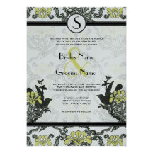 Vintage Endive Iris Love Birds Wedding Invites