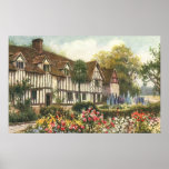 Vintage English Cottage with English Gardens Poster