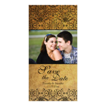 Vintage faded black gold damask save the date customised photo card