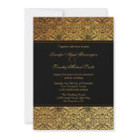 Vintage faded black gold damask wedding invitation