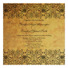 Vintage faded black gold damask wedding invitation