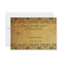 Vintage faded black gold damask wedding RSVP card Personalised Announcement