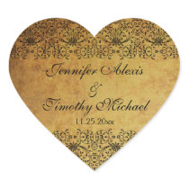 Vintage faded black gold damask wedding stickers