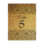 Vintage faded black gold damask wedding table card postcards