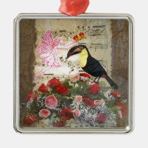 Vintage fairy and bird collage ornaments