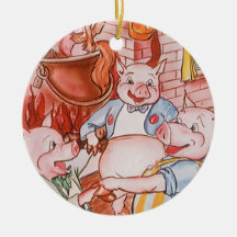Vintage Fairy Tale Three Little Pigs and the Wolf Ornament