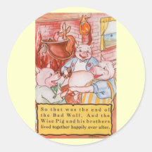 Vintage Fairy Tale Three Little Pigs and the Wolf Sticker