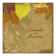Vintage Fall Wedding Invitation Swirl Leaf Collage