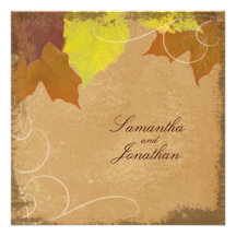 Vintage Fall Wedding Invitation Swirl Leaf Collage