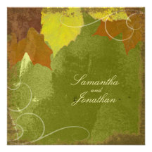 Vintage Fall Wedding Invitation Swirl Leaf Collage