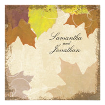 Vintage Fall Wedding Invitation Swirl Leaf Collage