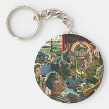 Vintage Family Have Dinner in a Restaurant Key Chains