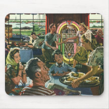 Vintage Family Have Dinner in a Restaurant Mousepads