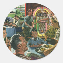Vintage Family Have Dinner in a Restaurant Sticker