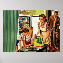 Vintage Family in the Kitchen Having a Snack