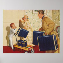 Vintage Family Vacation, Dad Children Suitcases Poster