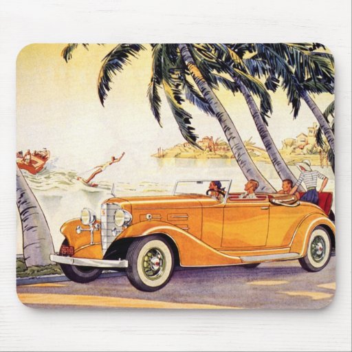 Vintage Family Vacation in a Convertible Car Mouse Mats