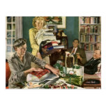 Vintage Family Wrapping Presents on Christmas Eve Post Cards