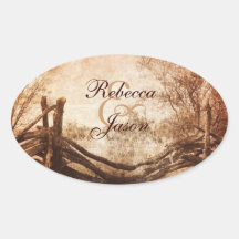 vintage farm fence western country wedding oval stickers