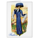 Vintage Fashion Card - Blue Dress and Hat