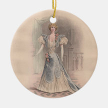 Vintage Fashion Plate of Woman in Blue Dress Ornament