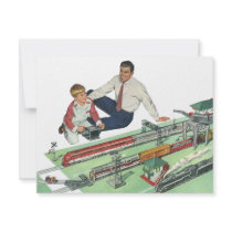 Vintage Father's Day, Dad and Son Play with Trains Personalized Invitation