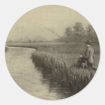 Vintage Fishing Art Round Stickers